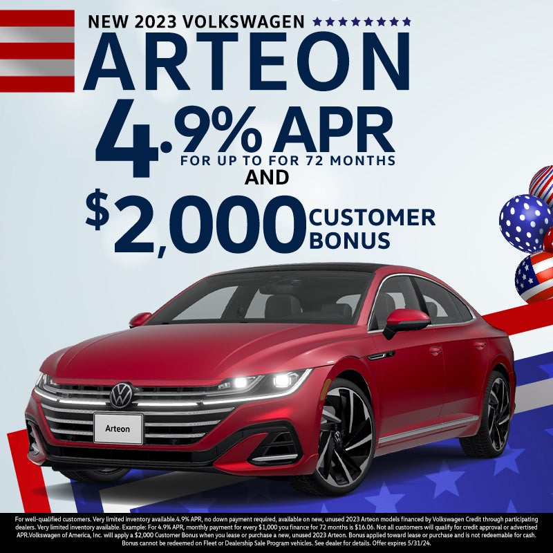 2023 Arteon 4.9% APR for 72 months and a $2,000 Customer Bon